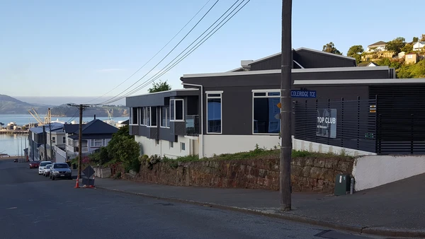 Lyttelton top club building looking down to the harbour 