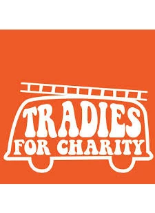 orange background with truck outline saying tradies for charity