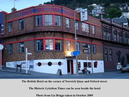 2009 image of the British Hotel and the historic Lyttelton Times Building 
