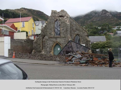 Photo shows the damage done to St John's Church after the February earthquake in 2011