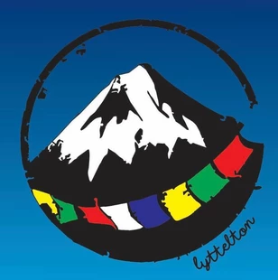 Mountain in the centre of the circle with prayer flags and Lyttelton 
