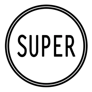 black circle with the word super in the centre