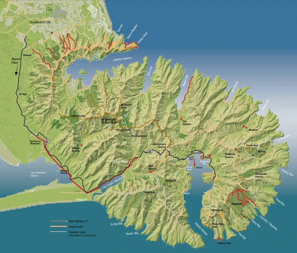 green map of the Banks PEninsula