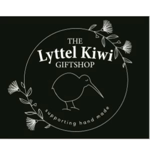 black square with white circle Lyttel kiwi and image of kiwi in the centre