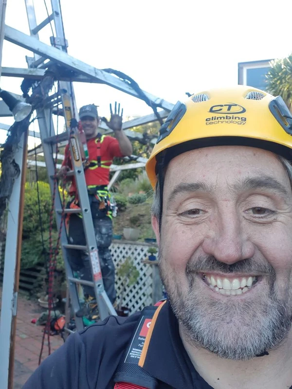 chimney sweeps picture at work on scaffolding