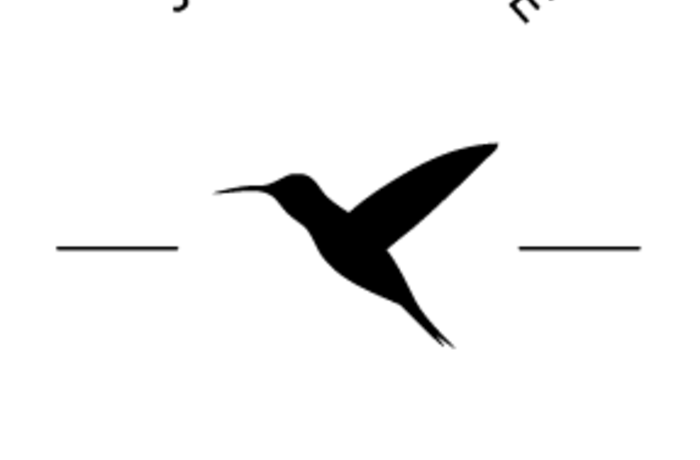 Jen Rice fitness in a circle around the black image of a hummingbird